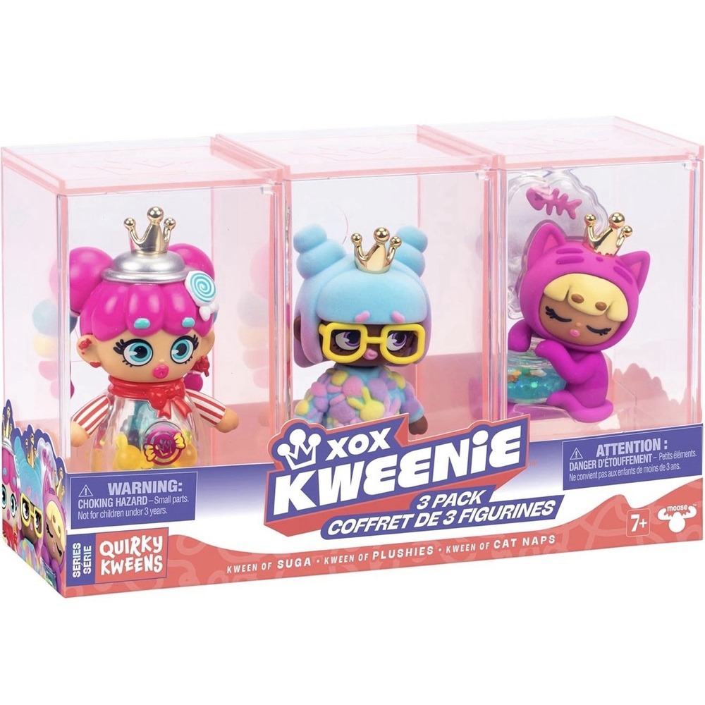 XOX Kweenie Quirky Kweens 3pk Figurines and Display Case Suga Plushies Cat Naps
